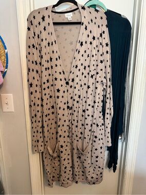 Avenue Beige Cardigan with Black Star Pattern